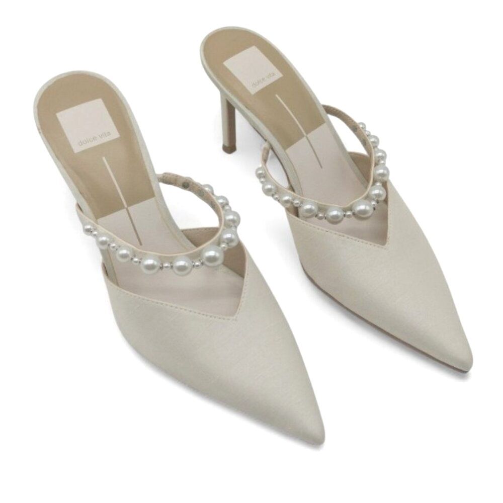 Dolce Vita Women's Size 9.5 Kanika Vanilla Pearl Mid Heel Pointed Toe Dress Mule